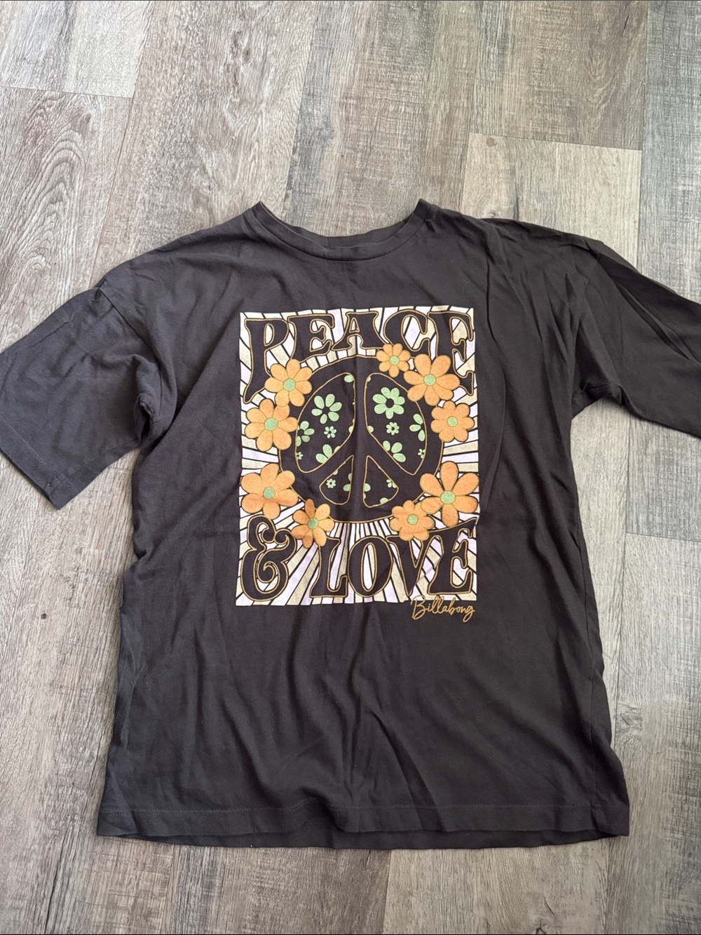 Billabong Black Peace & Love Floral Graphic Tee